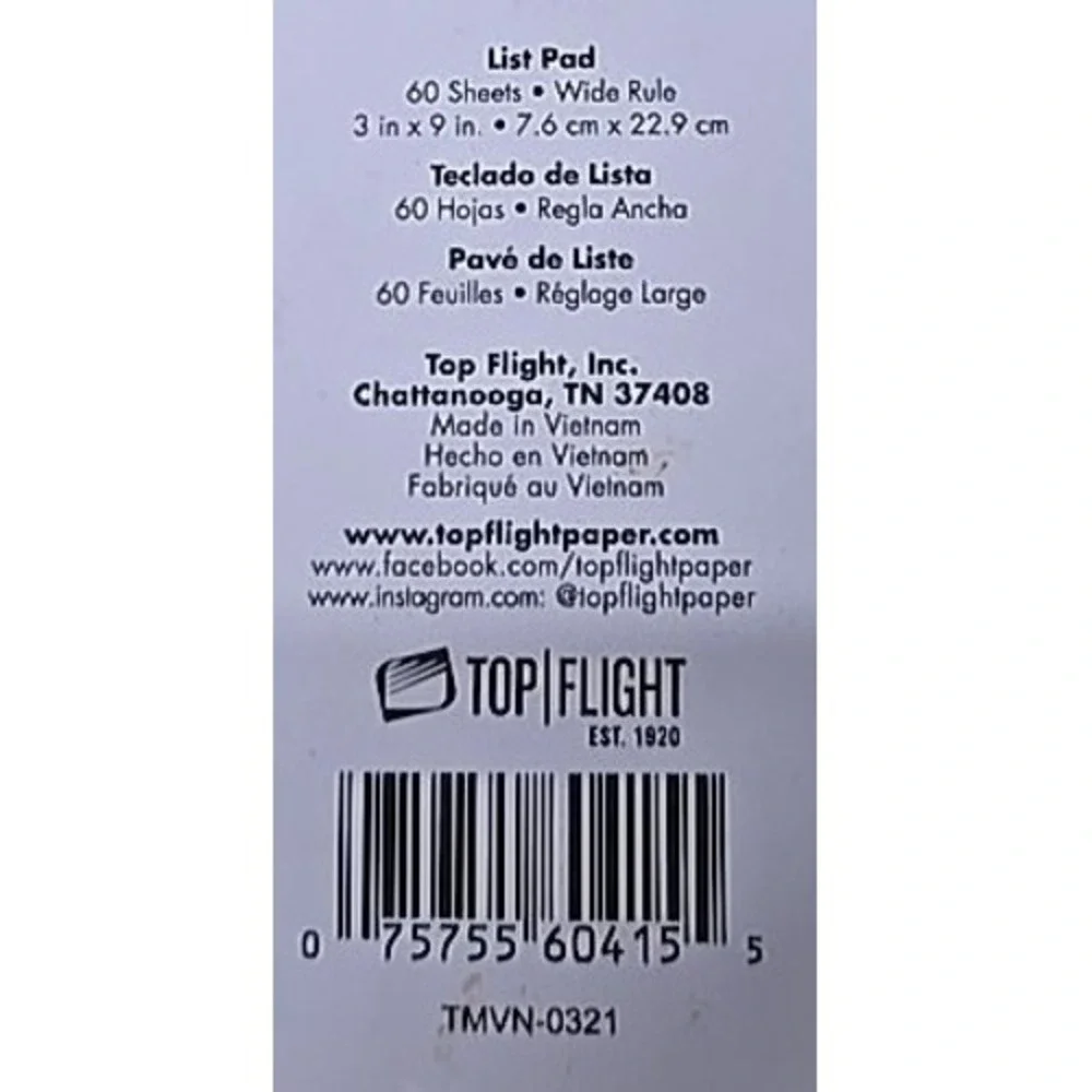 Top Flight Blue Camouflage List Pad, Notepad,‎ Writing Pad, Wide Ruled